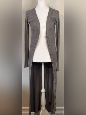 Olivaceous Gray Ribbed Button-Front Cardigan Sweater Dress Women’s Large